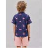 Arshiner Boys 2 Piece Hawaiian Outfits Button Down Shirt and Shorts Set Summer Vacation Clothes for 5-12 Years(Navy/Pink Flamingo)