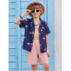 Arshiner Boys 2 Piece Hawaiian Outfits Button Down Shirt and Shorts Set Summer Vacation Clothes for 5-12 Years(Navy/Pink Flamingo)