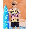 Arshiner Boys 2 Piece Hawaiian Outfits Button Down Shirt and Shorts Set Summer Vacation Clothes for 5-12 Years(Pink/Black Coconut Tree)