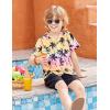 Arshiner Boys 2 Piece Hawaiian Outfits Button Down Shirt and Shorts Set Summer Vacation Clothes for 5-12 Years(Pink/Black Coconut Tree)