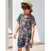 Arshiner Boys 2 Piece Outfits Hawaiian Shorts Sets Button Down Shirt and Shorts Summer Beach Clothes for 2-12 Years(Green – Tropical Print)