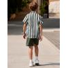 Arshiner Boys 2 Piece Outfits Hawaiian Shorts Sets Button Down Shirt and Shorts Summer Beach Clothes for 2-12 Years(Green Stripe)
