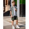 Arshiner Boys 2 Piece Outfits Hawaiian Shorts Sets Button Down Shirt and Shorts Summer Beach Clothes for 2-12 Years(Green Stripe)