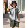 Arshiner Boys 2 Piece Outfits Hawaiian Shorts Sets Button Down Shirt and Shorts Summer Beach Clothes for 2-12 Years(Green Stripe)