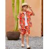 Arshiner Boys 2 Piece Outfits Hawaiian Shorts Sets Button Down Shirt and Shorts Summer Beach Clothes for 2-12 Years(Orange – Palm Tree)