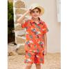 Arshiner Boys 2 Piece Outfits Hawaiian Shorts Sets Button Down Shirt and Shorts Summer Beach Clothes for 2-12 Years(Orange – Palm Tree)