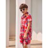 Arshiner Boys 2 Piece Outfits Hawaiian Shorts Sets Button Down Shirt and Shorts Summer Beach Clothes for 2-12 Years(Red – Beach)