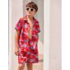 Arshiner Boys 2 Piece Outfits Hawaiian Shorts Sets Button Down Shirt and Shorts Summer Beach Clothes for 2-12 Years(Red – Beach)
