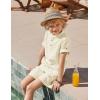 Arshiner Boys 2 Piece Summer Beach Outfits Textured Henley Shirts and Shorts Set Casual Vacation Clothes for 4-12 Years Kids(Beige)