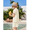 Arshiner Boys 2 Piece Summer Beach Outfits Textured Henley Shirts and Shorts Set Casual Vacation Clothes for 4-12 Years Kids(Beige)