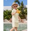 Arshiner Boys 2 Piece Summer Beach Outfits Textured Henley Shirts and Shorts Set Casual Vacation Clothes for 4-12 Years Kids(Beige)