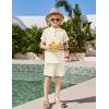 Arshiner Boys 2 Piece Summer Beach Outfits Textured Henley Shirts and Shorts Set Casual Vacation Clothes for 4-12 Years Kids(Beige)