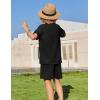 Arshiner Boys 2 Piece Summer Beach Outfits Textured Henley Shirts and Shorts Set Casual Vacation Clothes for 4-12 Years Kids(Black)