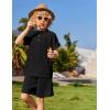 Arshiner Boys 2 Piece Summer Beach Outfits Textured Henley Shirts and Shorts Set Casual Vacation Clothes for 4-12 Years Kids(Black)