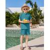 Arshiner Boys 2 Piece Summer Beach Outfits Textured Henley Shirts and Shorts Set Casual Vacation Clothes for 4-12 Years Kids(Blue Green)