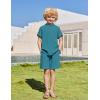Arshiner Boys 2 Piece Summer Beach Outfits Textured Henley Shirts and Shorts Set Casual Vacation Clothes for 4-12 Years Kids(Blue Green)