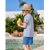 Arshiner Boys 2 Piece Summer Beach Outfits Textured Henley Shirts and Shorts Set Casual Vacation Clothes for 4-12 Years Kids(Blue Stripes-blue)