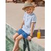 Arshiner Boys 2 Piece Summer Beach Outfits Textured Henley Shirts and Shorts Set Casual Vacation Clothes for 4-12 Years Kids(Blue Stripes-blue)