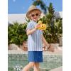 Arshiner Boys 2 Piece Summer Beach Outfits Textured Henley Shirts and Shorts Set Casual Vacation Clothes for 4-12 Years Kids(Blue Stripes-blue)