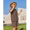 Arshiner Boys 2 Piece Summer Beach Outfits Textured Henley Shirts and Shorts Set Casual Vacation Clothes for 4-12 Years Kids(Brown)