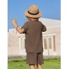 Arshiner Boys 2 Piece Summer Beach Outfits Textured Henley Shirts and Shorts Set Casual Vacation Clothes for 4-12 Years Kids(Brown)