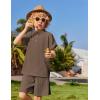 Arshiner Boys 2 Piece Summer Beach Outfits Textured Henley Shirts and Shorts Set Casual Vacation Clothes for 4-12 Years Kids(Brown)
