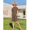 Arshiner Boys 2 Piece Summer Beach Outfits Textured Henley Shirts and Shorts Set Casual Vacation Clothes for 4-12 Years Kids(Brown)