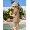 Arshiner Boys 2 Piece Summer Beach Outfits Textured Henley Shirts and Shorts Set Casual Vacation Clothes for 4-12 Years Kids(Khaki)