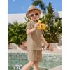 Arshiner Boys 2 Piece Summer Beach Outfits Textured Henley Shirts and Shorts Set Casual Vacation Clothes for 4-12 Years Kids(Khaki)