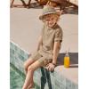 Arshiner Boys 2 Piece Summer Beach Outfits Textured Henley Shirts and Shorts Set Casual Vacation Clothes for 4-12 Years Kids(Khaki)