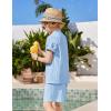 Arshiner Boys 2 Piece Summer Beach Outfits Textured Henley Shirts and Shorts Set Casual Vacation Clothes for 4-12 Years Kids(Light Blue)