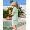 Arshiner Boys 2 Piece Summer Beach Outfits Textured Henley Shirts and Shorts Set Casual Vacation Clothes for 4-12 Years Kids(Light Green)