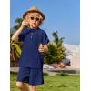 Arshiner Boys 2 Piece Summer Beach Outfits Textured Henley Shirts and Shorts Set Casual Vacation Clothes for 4-12 Years Kids(Navy Blue)