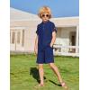 Arshiner Boys 2 Piece Summer Beach Outfits Textured Henley Shirts and Shorts Set Casual Vacation Clothes for 4-12 Years Kids(Navy Blue)