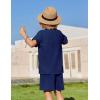 Arshiner Boys 2 Piece Summer Beach Outfits Textured Henley Shirts and Shorts Set Casual Vacation Clothes for 4-12 Years Kids(Navy Blue)