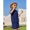 Arshiner Boys 2 Piece Summer Beach Outfits Textured Henley Shirts and Shorts Set Casual Vacation Clothes for 4-12 Years Kids(Navy Blue)