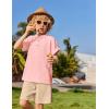 Arshiner Boys 2 Piece Summer Beach Outfits Textured Henley Shirts and Shorts Set Casual Vacation Clothes for 4-12 Years Kids(Pink-khaki)