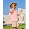 Arshiner Boys 2 Piece Summer Beach Outfits Textured Henley Shirts and Shorts Set Casual Vacation Clothes for 4-12 Years Kids(Pink-khaki)