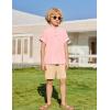 Arshiner Boys 2 Piece Summer Beach Outfits Textured Henley Shirts and Shorts Set Casual Vacation Clothes for 4-12 Years Kids(Pink-khaki)