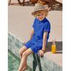 Arshiner Boys 2 Piece Summer Beach Outfits Textured Henley Shirts and Shorts Set Casual Vacation Clothes for 4-12 Years Kids(Royal Blue)