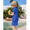 Arshiner Boys 2 Piece Summer Beach Outfits Textured Henley Shirts and Shorts Set Casual Vacation Clothes for 4-12 Years Kids(Royal Blue)