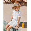 Arshiner Boys 2 Piece Summer Beach Outfits Textured Henley Shirts and Shorts Set Casual Vacation Clothes for 4-12 Years Kids(White)