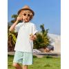 Arshiner Boys 2 Piece Summer Beach Outfits Textured Henley Shirts and Shorts Set Casual Vacation Clothes for 4-12 Years Kids(White-green)