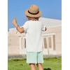 Arshiner Boys 2 Piece Summer Beach Outfits Textured Henley Shirts and Shorts Set Casual Vacation Clothes for 4-12 Years Kids(White-green)