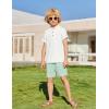 Arshiner Boys 2 Piece Summer Beach Outfits Textured Henley Shirts and Shorts Set Casual Vacation Clothes for 4-12 Years Kids(White-green)