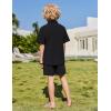 Arshiner Boys 2 Pieces Summer Outfits Short Sleeve Button Down Shirts and Shorts Sets for Kids Vacation Beach Wear 5-12 Years(Black)