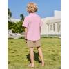 Arshiner Boys 2 Pieces Summer Outfits Short Sleeve Button Down Shirts and Shorts Sets for Kids Vacation Beach Wear 5-12 Years(Pink-khaki)