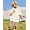 Arshiner Boys 2 Pieces Summer Outfits Short Sleeve Button Down Shirts and Shorts Sets for Kids Vacation Beach Wear 5-12 Years(White-khaki Stripes)