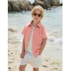 Arshiner Boys Button Down Shirt 100% Cotton Short Sleeve Shirt Solid Summer Beach Shirts with Pocket Size 4-14 Years(Pink)