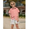 Arshiner Boys Button Down Shirt 100% Cotton Short Sleeve Shirt Solid Summer Beach Shirts with Pocket Size 4-14 Years(Pink)